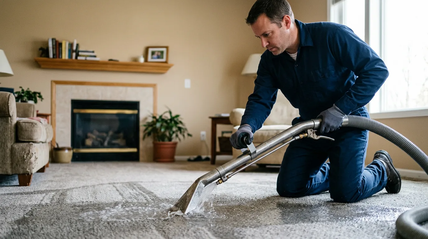 Water damage restoration technician working near Sewell, NJ